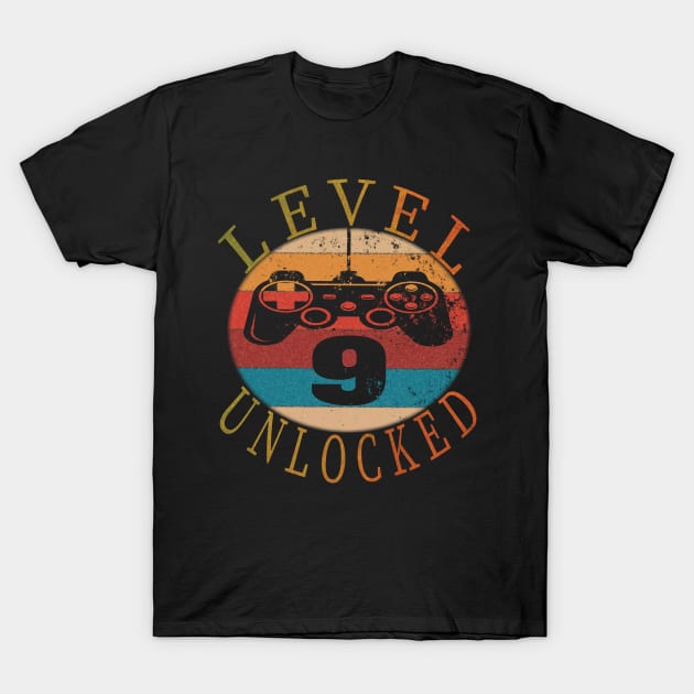 Level 9 Unlocked Funny Video Gamer 9th Birthday Gift T-Shirt by Grabitees